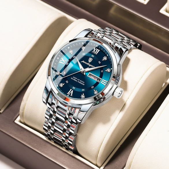 Men's Business Style Waterproof Alloy Case Stainless Steel Band Round Dial Sapphire Glass Mirror Quartz Watch