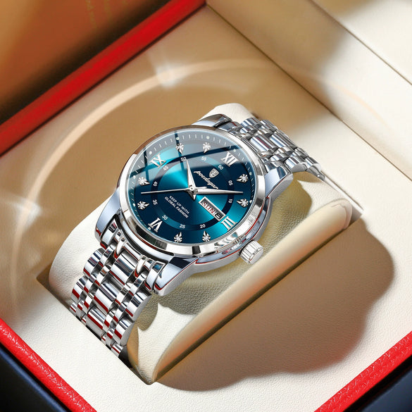 Men's Business Style Waterproof Alloy Case Stainless Steel Band Round Dial Sapphire Glass Mirror Quartz Watch