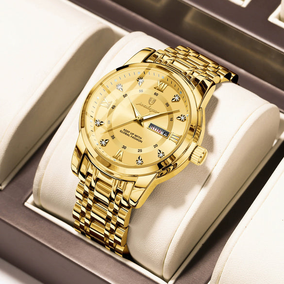 Men's Business Style Waterproof Alloy Case Stainless Steel Band Round Dial Sapphire Glass Mirror Quartz Watch