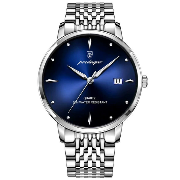 Men's Business Style Waterproof Luminous Ultrathin Calendar Quartz Watch Alloy Case Sapphire Crystal Glass Mirror Stainless Steel Strap Round Dial