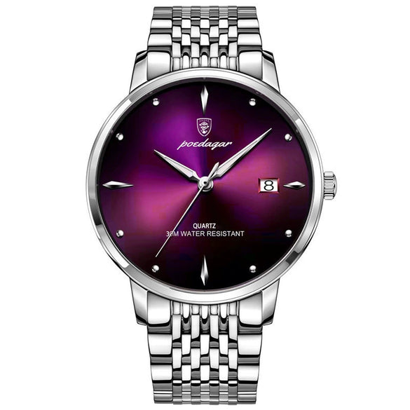 Men's Business Style Waterproof Luminous Ultrathin Calendar Quartz Watch Alloy Case Sapphire Crystal Glass Mirror Stainless Steel Strap Round Dial
