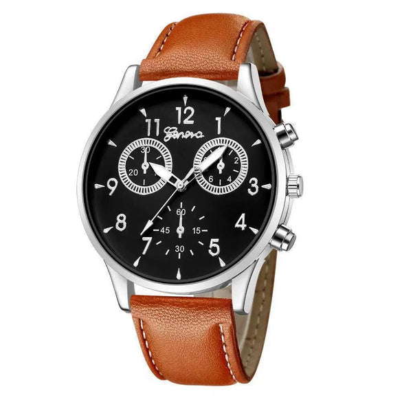 Men's Business Watch Alloy Case Imitation Leather Strap Stainless Steel Buckle Round Dial