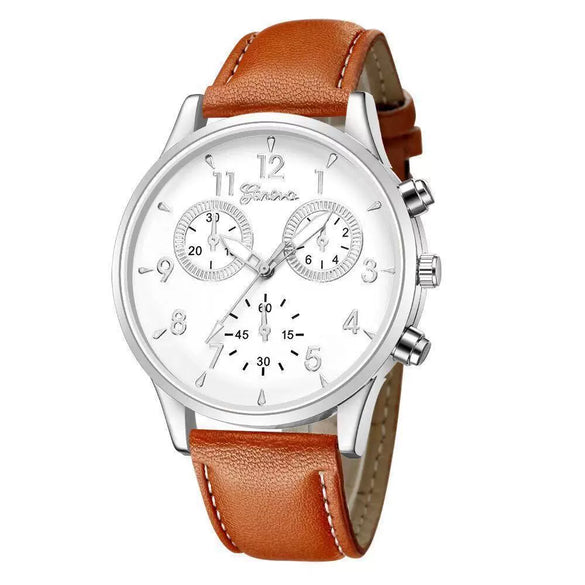Men's Business Watch Alloy Case Imitation Leather Strap Stainless Steel Buckle Round Dial