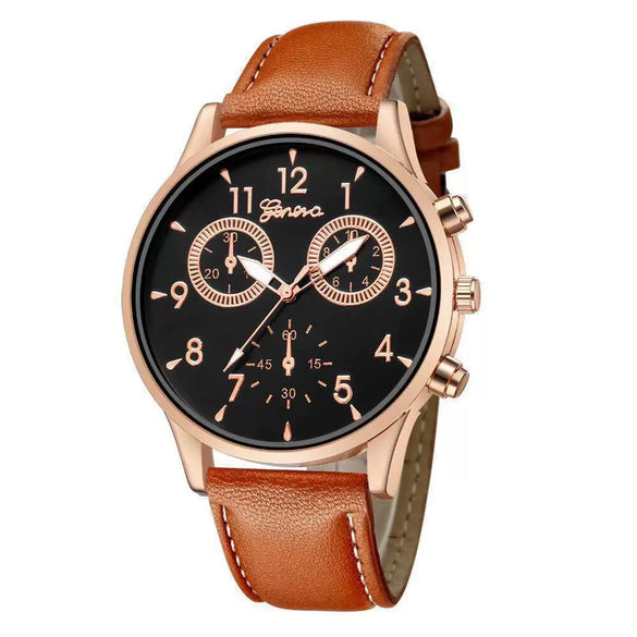 Men's Business Watch Alloy Case Imitation Leather Strap Stainless Steel Buckle Round Dial