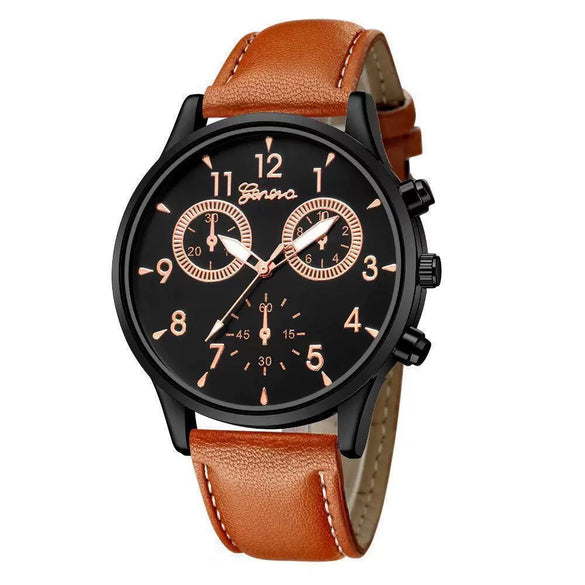 Men's Business Watch Alloy Case Imitation Leather Strap Stainless Steel Buckle Round Dial