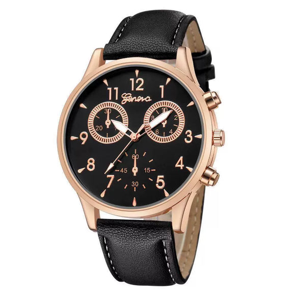 Men's Business Watch Alloy Case Imitation Leather Strap Stainless Steel Buckle Round Dial