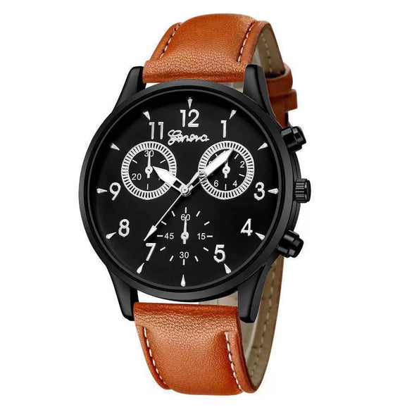 Men's Business Watch Alloy Case Imitation Leather Strap Stainless Steel Buckle Round Dial