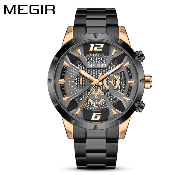 Men's Business Watch Alloy Case Stainless Steel Band Round Dial Mineral Strengthened Glass Mirror