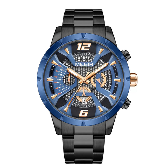 Men's Business Watch Alloy Case Stainless Steel Band Round Dial Mineral Strengthened Glass Mirror