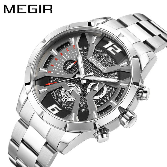 Men's Business Watch Alloy Case Stainless Steel Band Round Dial Mineral Strengthened Glass Mirror