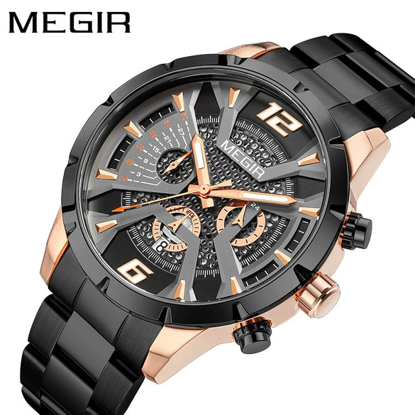 Men's Business Watch Alloy Case Stainless Steel Band Round Dial Mineral Strengthened Glass Mirror