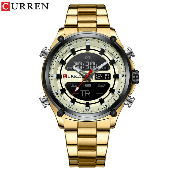 Men's Business Watch Steel Band Round Metal Case Stainless Steel Strap Dual Movement Chronograph Luminous