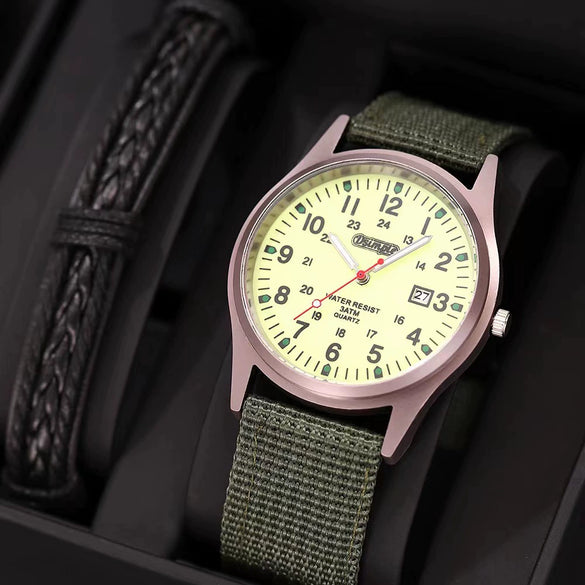 Men's Canvas Alloy Sports Casual Luminous Round Watch