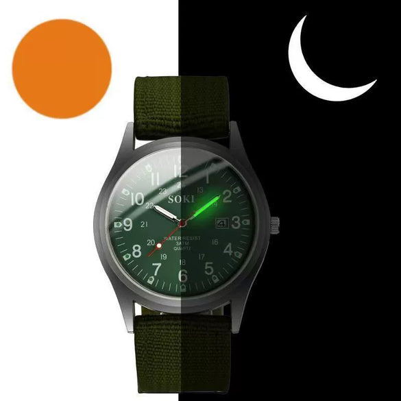 Men's Canvas Alloy Sports Casual Luminous Round Watch