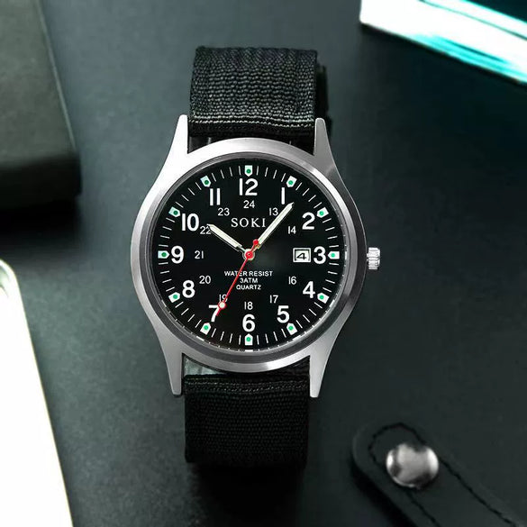 Men's Canvas Alloy Sports Casual Luminous Round Watch
