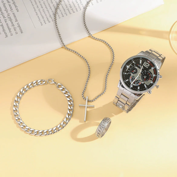 Men's Casual Alloy And Stainless Steel Wrist Watch With Round Dial