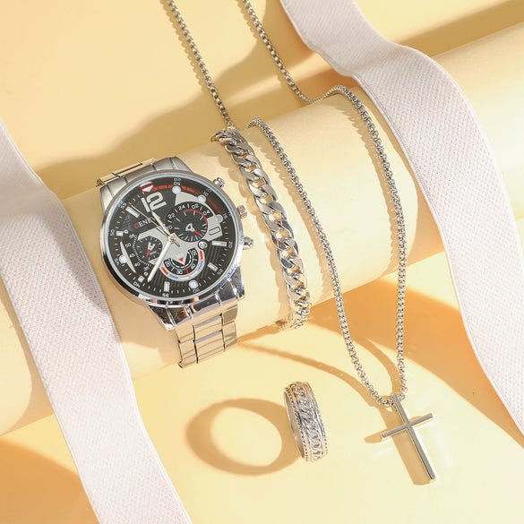 Men's Casual Alloy And Stainless Steel Wrist Watch With Round Dial