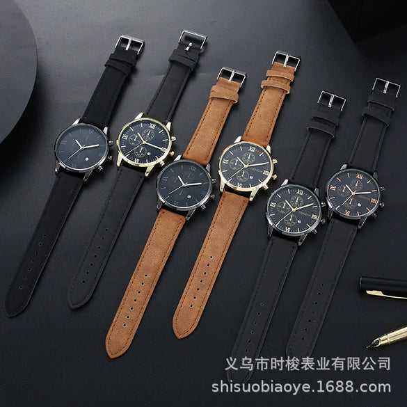 Men's Casual Alloy Case Quartz Belt Watches With Round Dial