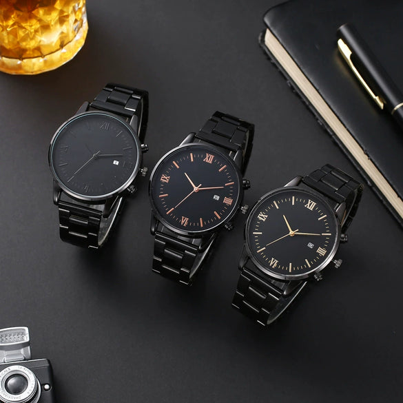 Men's Casual Alloy Iron Belt Quartz Watch With Roman Numerals And Round Dial