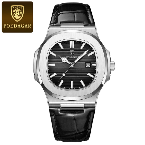 Men's Casual Alloy Leather Belt Square Dial Waterproof Luminous Quartz Watch