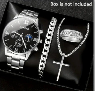 Men's Casual Alloy Quartz Watch With Fake Three Eye Calendar Roman Scale And Round Dial