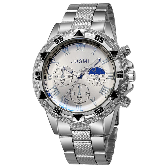 Men's Casual Alloy Quartz Watch With Roman Literal And Round Dial