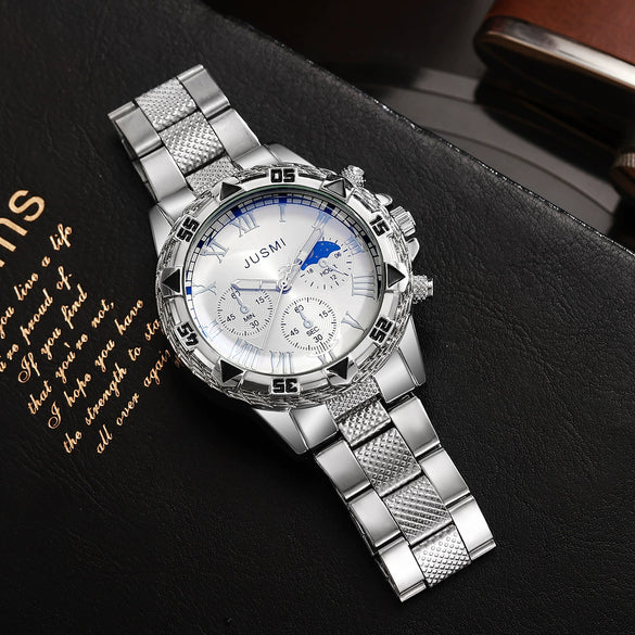 Men's Casual Alloy Quartz Watch With Roman Literal And Round Dial