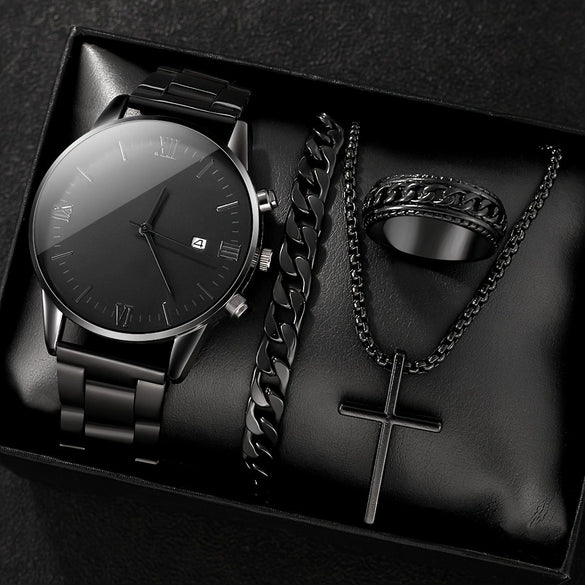 Men's Casual Alloy Round Dial Quartz Watch With Roman Numerals