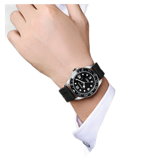 Men's Casual Automatic Mechanical Alloy Case Imitation Leather Strap Round Dial Watch