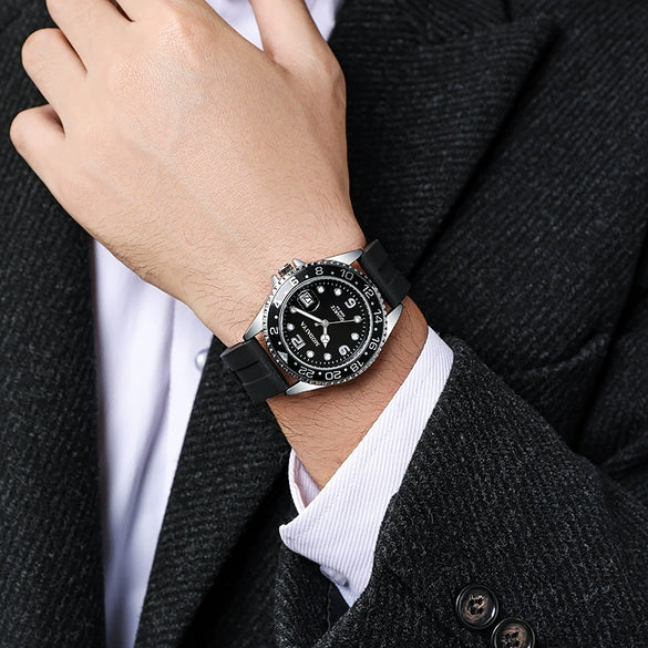 Men's Casual Automatic Mechanical Alloy Case Imitation Leather Strap Round Dial Watch