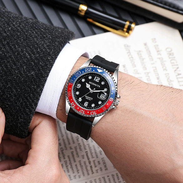 Men's Casual Automatic Mechanical Alloy Case Imitation Leather Strap Round Dial Watch