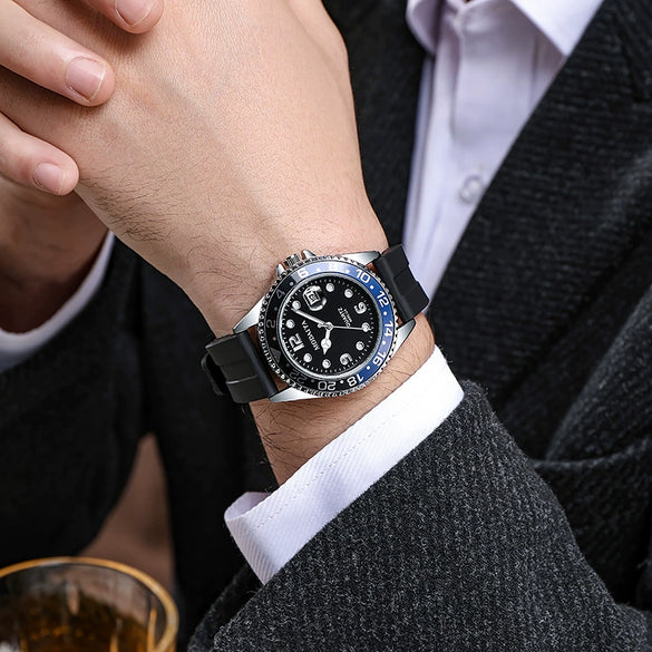 Men's Casual Automatic Mechanical Alloy Case Imitation Leather Strap Round Dial Watch