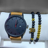 Men's Casual Business Style Alloy Belt Watch And Bracelet Threepiece Set With Round Dial