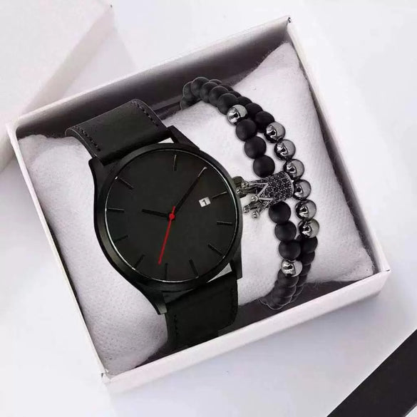 Men's Casual Business Style Alloy Belt Watch And Bracelet Threepiece Set With Round Dial