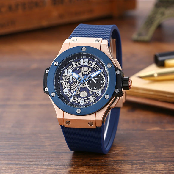 Men's Casual Fashion Quartz Watch Alloy Case Silicone Strap Round Dial Stainless Steel Clasp