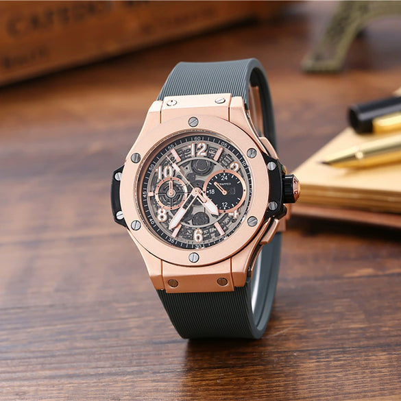Men's Casual Fashion Quartz Watch Alloy Case Silicone Strap Round Dial Stainless Steel Clasp
