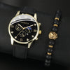 Men's Casual Fashion Quartz Watch And Belt Set With Alloy Case Imitation Leather Strap And Stainless Steel Clasp Round Dial