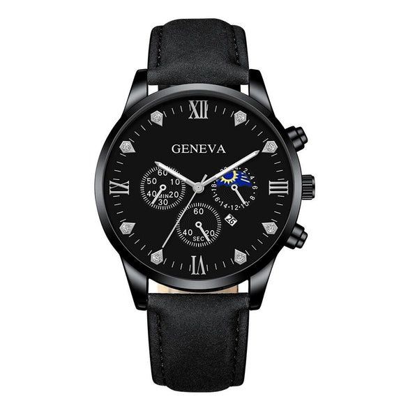 Men's Casual Fashion Quartz Watch And Belt Set With Alloy Case Imitation Leather Strap And Stainless Steel Clasp Round Dial