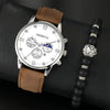 Men's Casual Fashion Quartz Watch And Belt Set With Alloy Case Imitation Leather Strap And Stainless Steel Clasp Round Dial