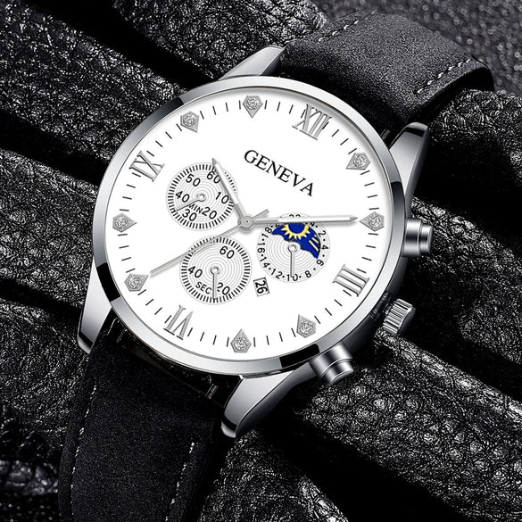Men's Casual Fashion Quartz Watch And Belt Set With Alloy Case Imitation Leather Strap And Stainless Steel Clasp Round Dial