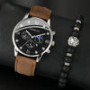 Men's Casual Fashion Quartz Watch And Belt Set With Alloy Case Imitation Leather Strap And Stainless Steel Clasp Round Dial