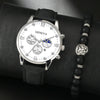 Men's Casual Fashion Quartz Watch And Belt Set With Alloy Case Imitation Leather Strap And Stainless Steel Clasp Round Dial