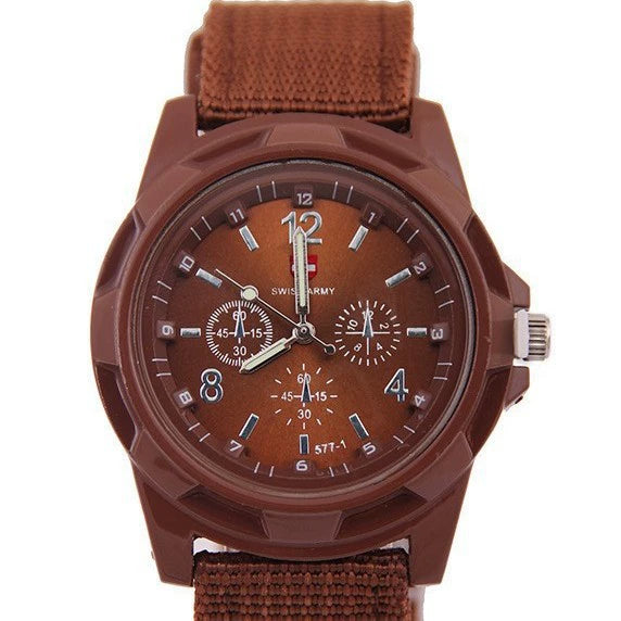 Men's Casual Fashion Watch Swiss Style Round Dial Sports Style Nylon Woven Strap Pointer Number Display Business Watch
