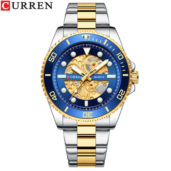 Men's Casual Hollow Creative Quartz Wrist Watch Metal Case Stainless Steel Band Round Dial