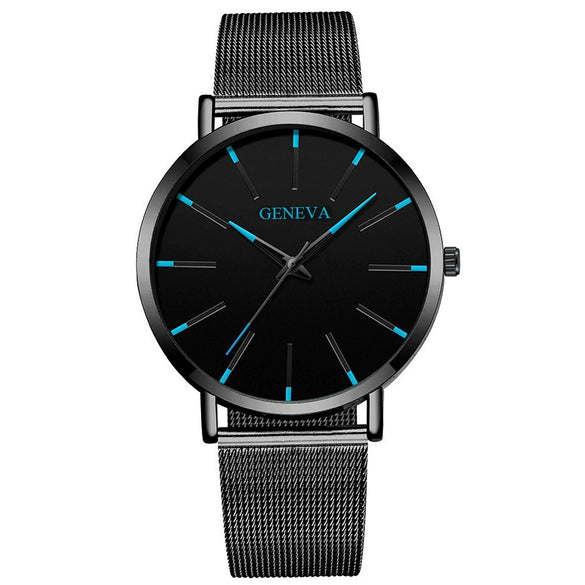 Men's Casual Mesh Quartz Watch Alloy Case Imitation Leather Strap Stainless Steel Buckle Round Dial Leisure Style