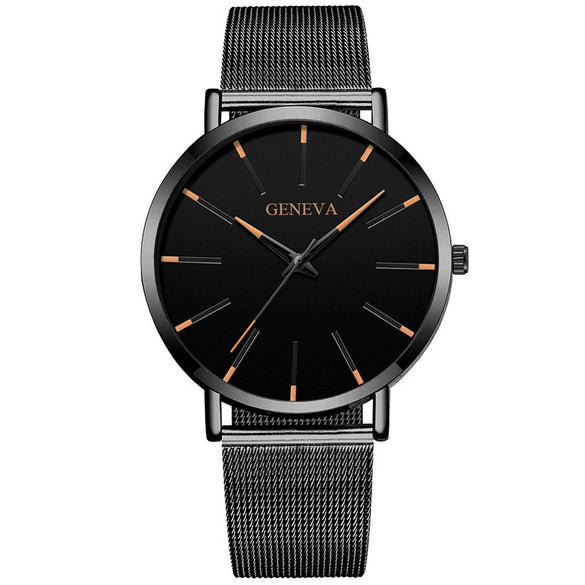 Men's Casual Mesh Quartz Watch Alloy Case Imitation Leather Strap Stainless Steel Buckle Round Dial Leisure Style