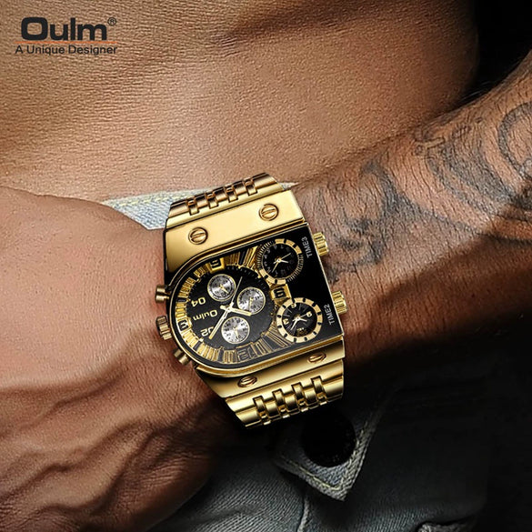 Men's Casual Metal And Stainless Steel Rectangle Dial Luminous Multitime Zone Watch