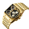 Men's Casual Metal And Stainless Steel Rectangle Dial Luminous Multitime Zone Watch
