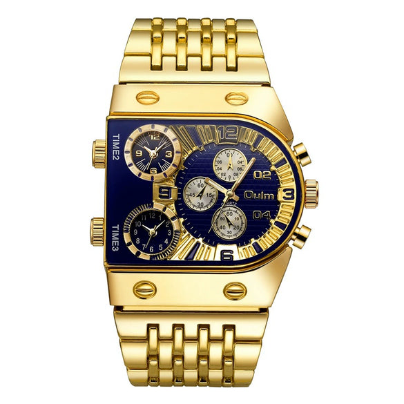 Men's Casual Metal And Stainless Steel Rectangle Dial Luminous Multitime Zone Watch