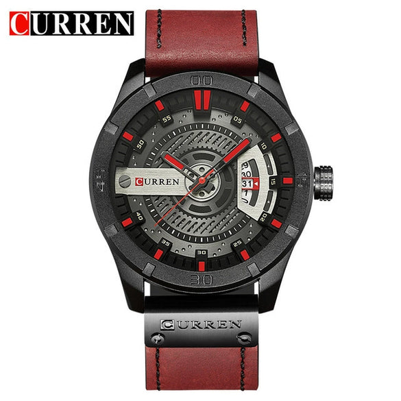 Men's Casual Metal Leather Quartz Watch With Round Dial
